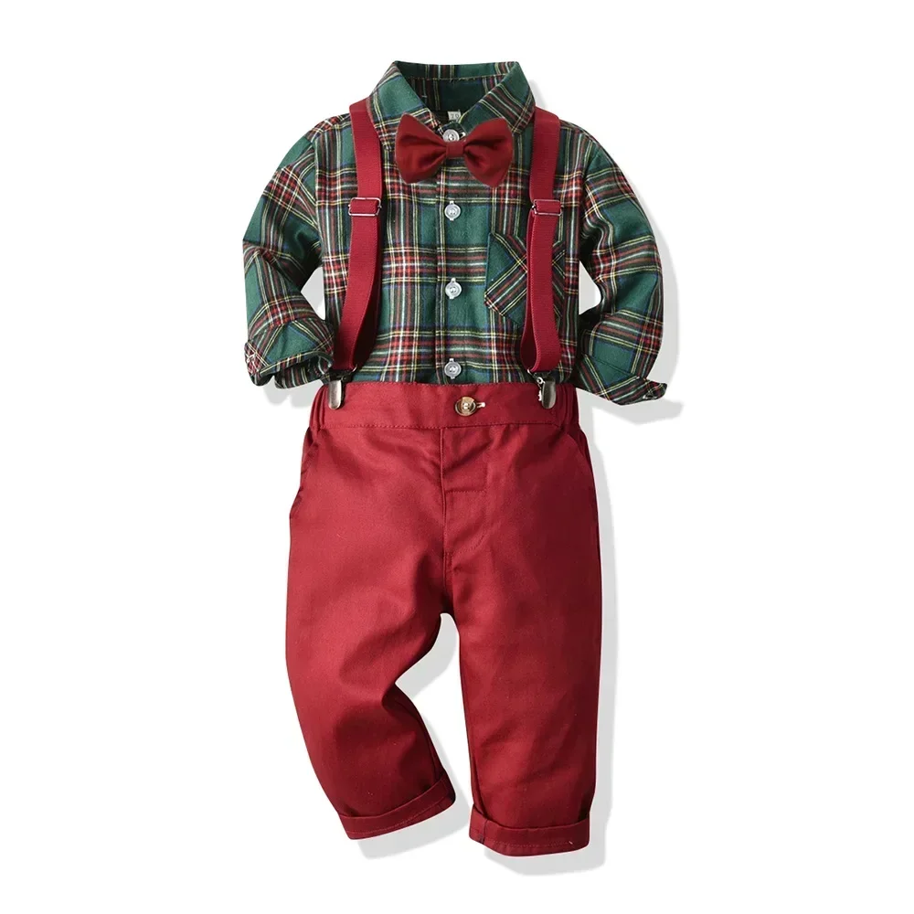 Boy Cotton Christmas Two Pieces Suit 2-12Y Children Boy's Shirts
