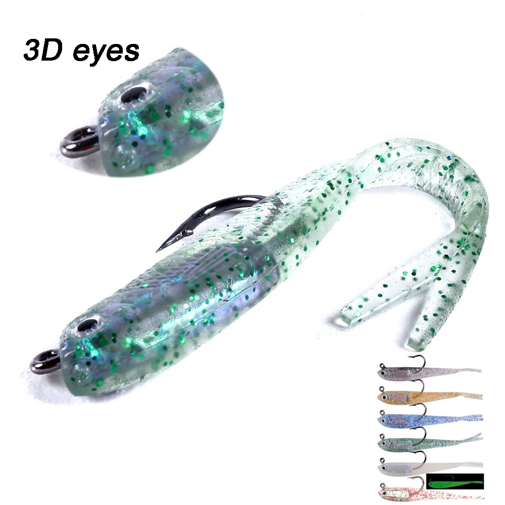 Soft Lure 5PCS Baits Fish Hook 3D Eye Luminous Colorful Artificial Bait  Pesca Swimbait Carp Silicone Fork Tail Tackle Fishing - AliExpress