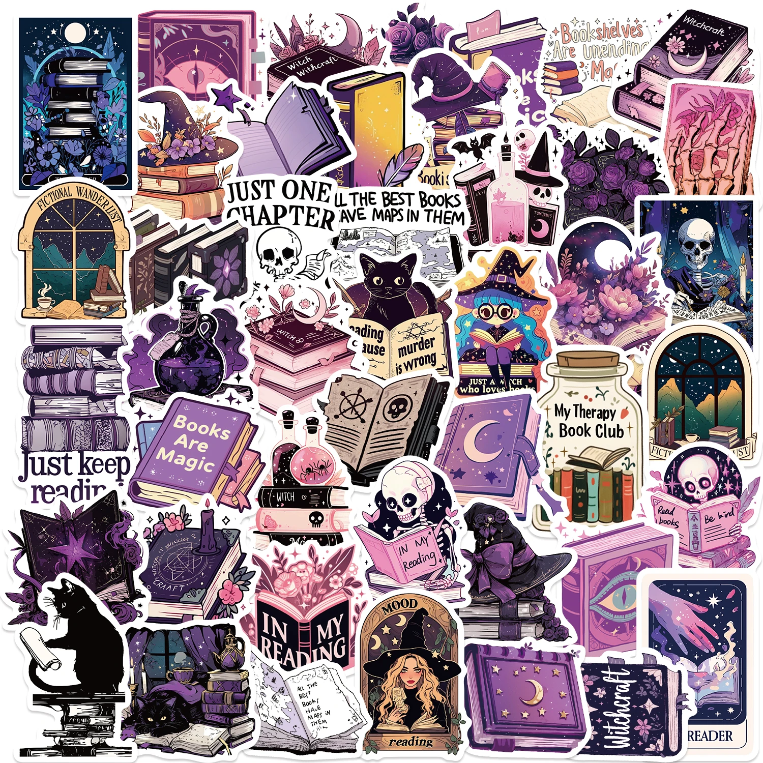 50 Stück lila Bookish-Aufkleberpaket, Bookish-Aufkleber für Notebook, Gepäck, Skateboard, Dekoration, Graffiti-Aufkleber, coole Aufkleber