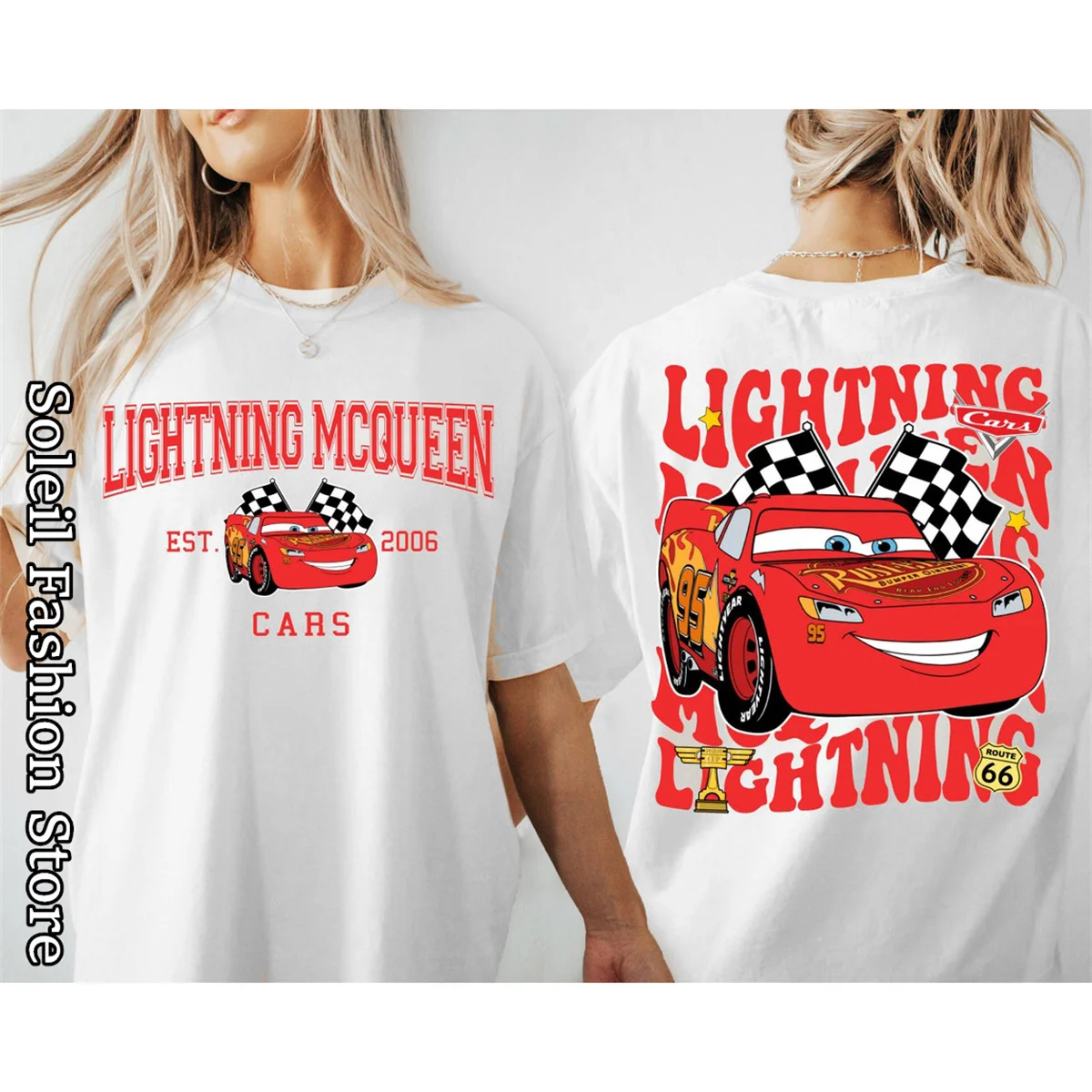 Disney Pixar Cars Lightning McQueen Cotton T-Shirt Women Tops Tees Fashion Clothes Tow Mater Sally Carrera Doc Hudson Outfit 2