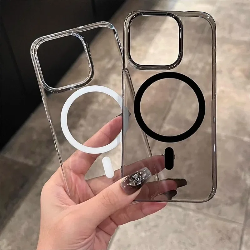 Transparent Ultra Thin Hard Plastic PC Case for iPhone 15 14 13 12 Pro Max Plus For Magsafe Wireless Charge Magnetic Clear Cover