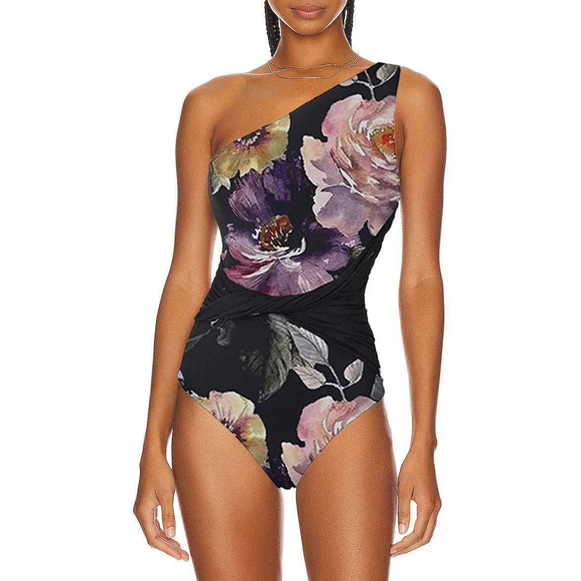 New Women Floral Print Swimwear Slanted Shoulder Printed One Piece Swimsuit Cover Up Dress Bikini Summer Beach Wear Cover Up
