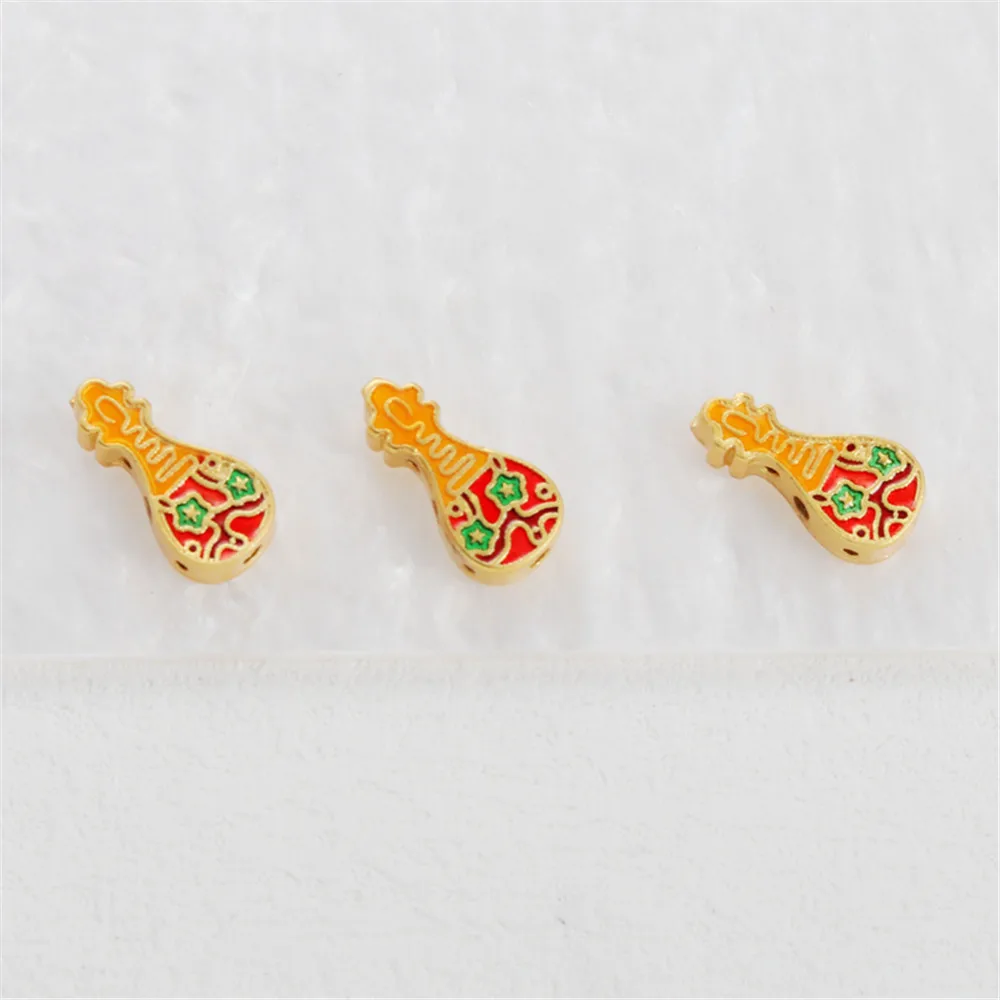 

18k Gold Coated Oil Dripping Pipa with Through-hole Spacer Beads, DIY Rope Necklace, Bracelet Spacer Pendant Accessories