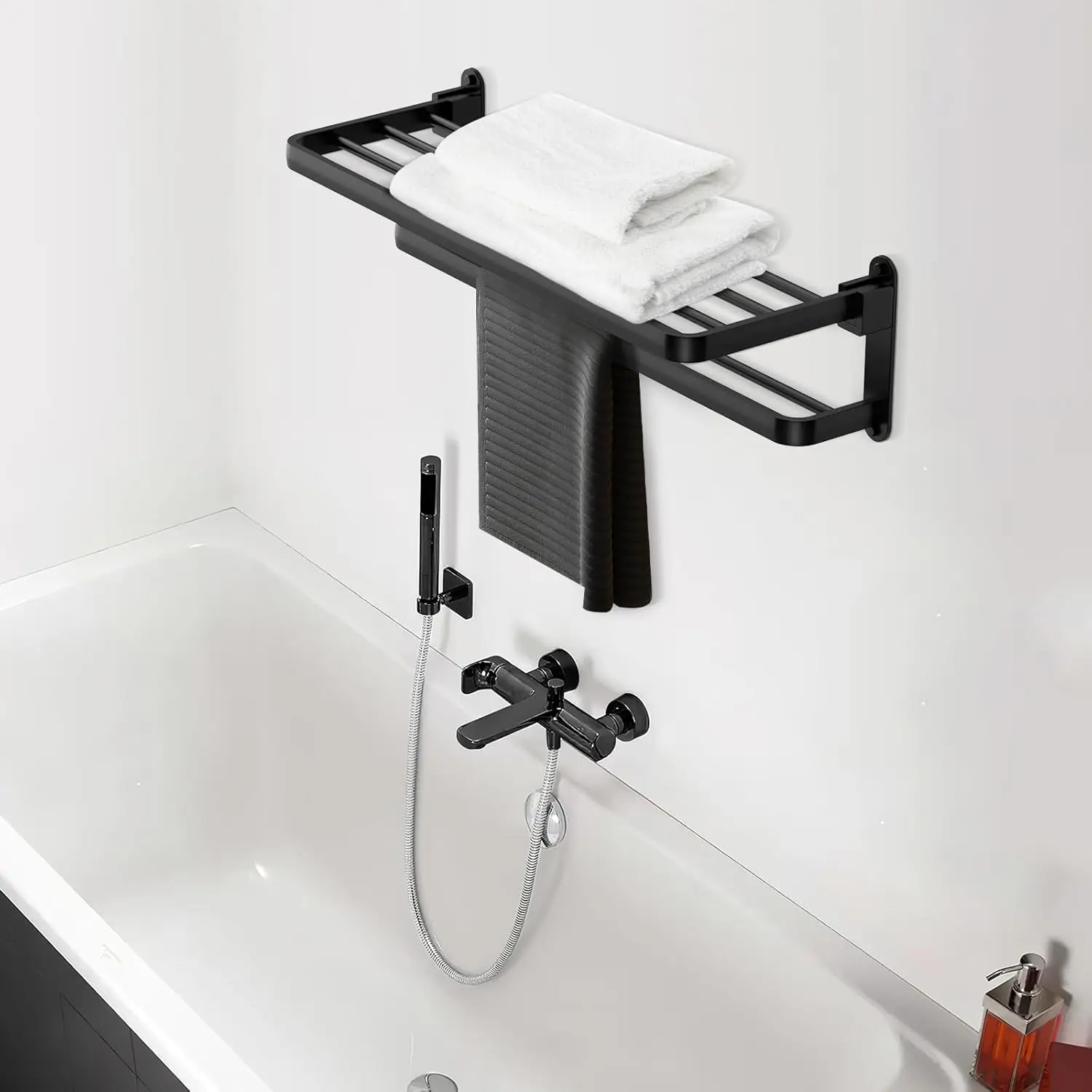 NEW Bathroom Lavatory Towel Rack with Two Towel Bars,20-Inch Holder with Shelf BZ105-A (Matte Black)