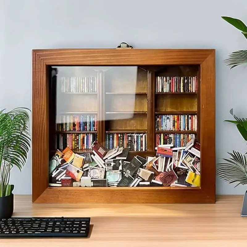 Étagère en bois anti-anlande pour bibliothèque, vitrine, petite bibliothèque, secouant, souligné, cadeau d'anniversaire pour amoureux des livres, Charleroi