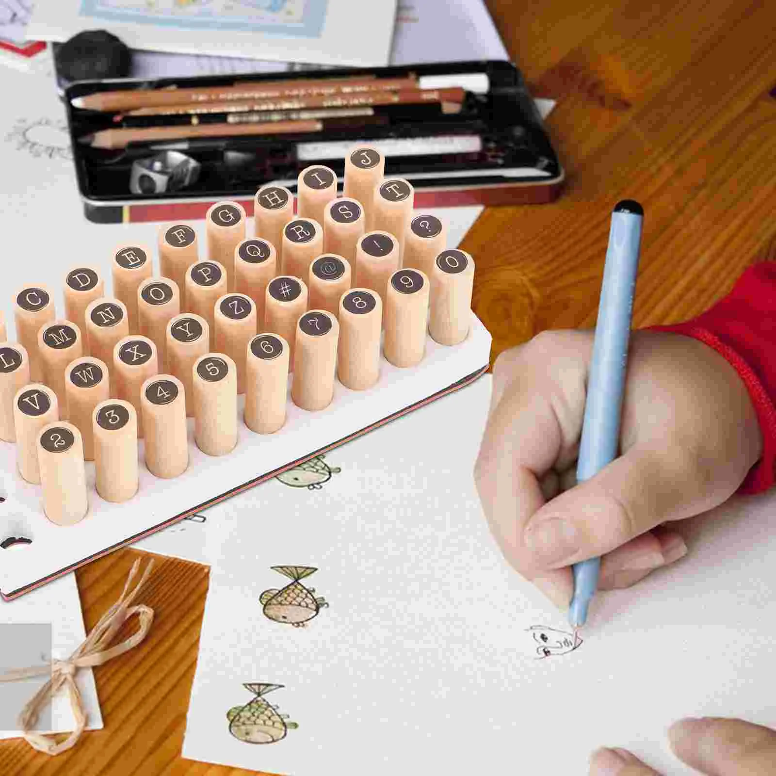 레터 실린더 도장 나무 스탬프, 다목적 장식 알파벳, DIY 공예 스크랩북 플래너, 40 개