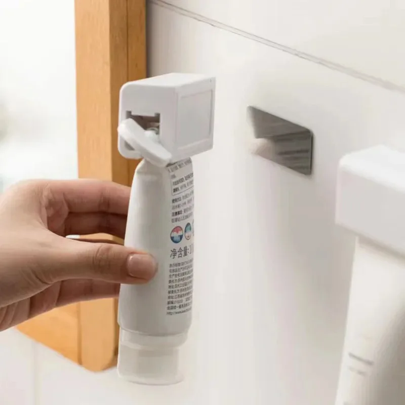 Wall Mounted Toothpaste Holder with Magnetic Sticker No Drill Facial Cleanser Storage Rack Bathroom Toothpaste Squeezer 4