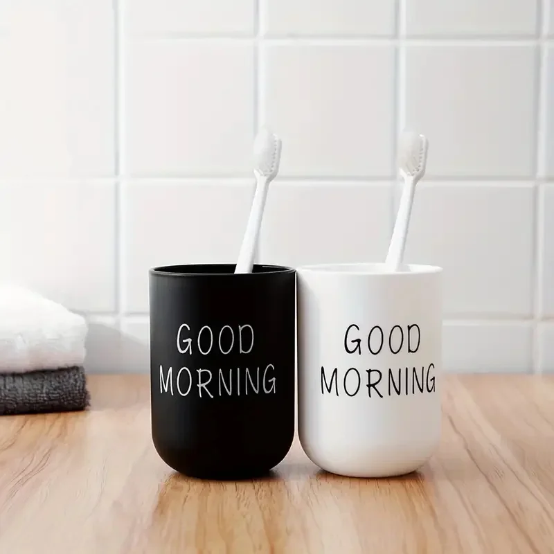 Slogan Graphic Mouthwash Cup Couple Toothbrush Cup Plastic Gargle Bathroom Tumbler Bathroom Accesso 1pc