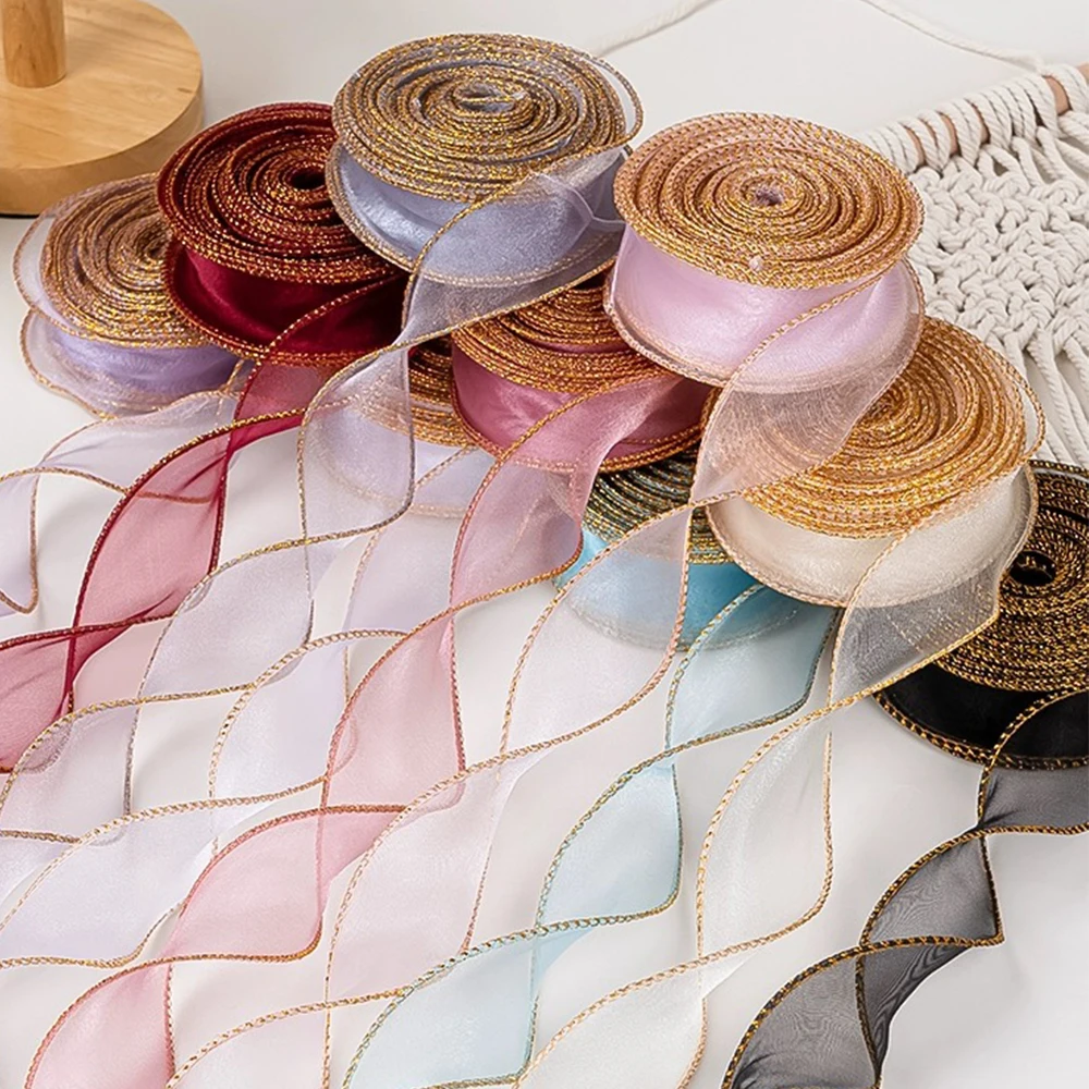 10m/ 2.2m rotolo di colore solido nastro di Organza bordo ondulato nastro a coda di pesce per Bouquet di fiori regali imballaggio decorazioni per feste di matrimonio  15