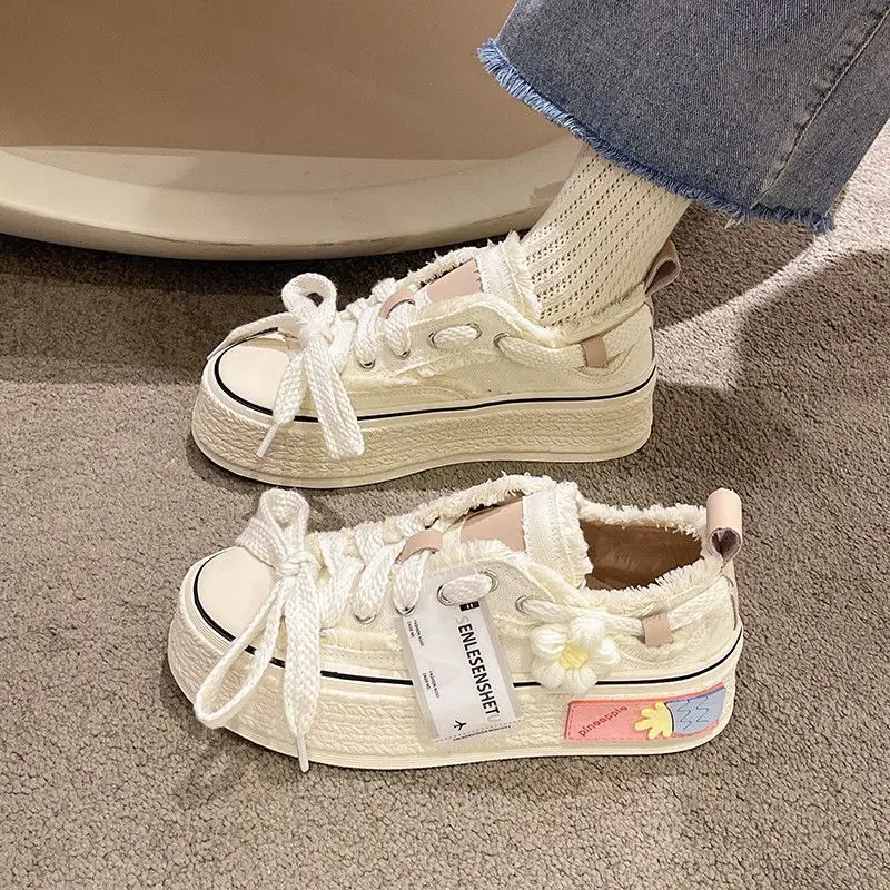 Classic Womens Style Breathable Floral Canvas Shoes Autumn Thick Platform All-match Student Sneakers Zapatillas Mujer