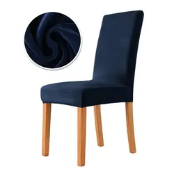 Luxurious Velvet Stretch Chair Cover - Super Soft Parsons Style for Dining Room or Office Seating (Navy Chair Cover)
