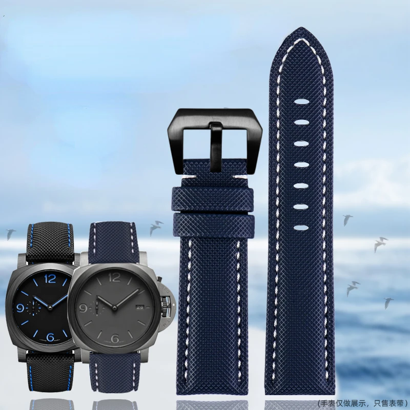 Cinturino In Pelle Di Nylon In Fibra Di Carbonio Per Panerai 441 Pam01661 Omega Diesel Blue Black Watchband 22Mm 24Mm 26Mmmm Bracciale A Fascia Da Uom
