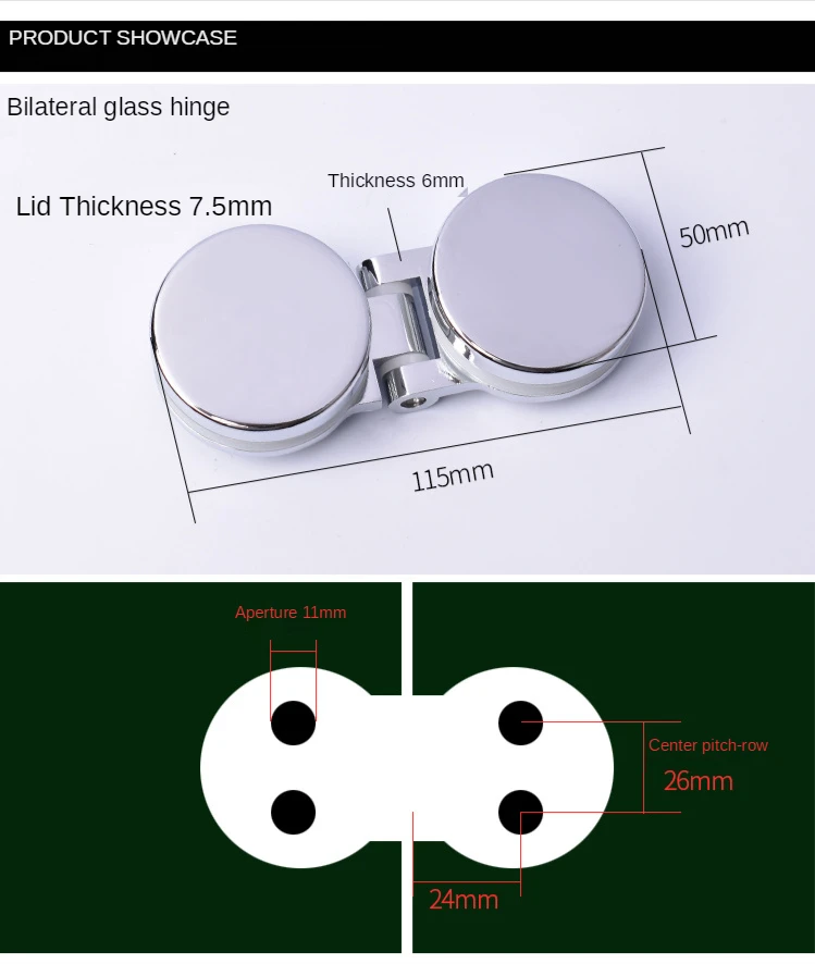 1Pc90 180 Degrees Zinc Shower Box Screen Frameless Glass Hinge Mortise decorative cover round chrome