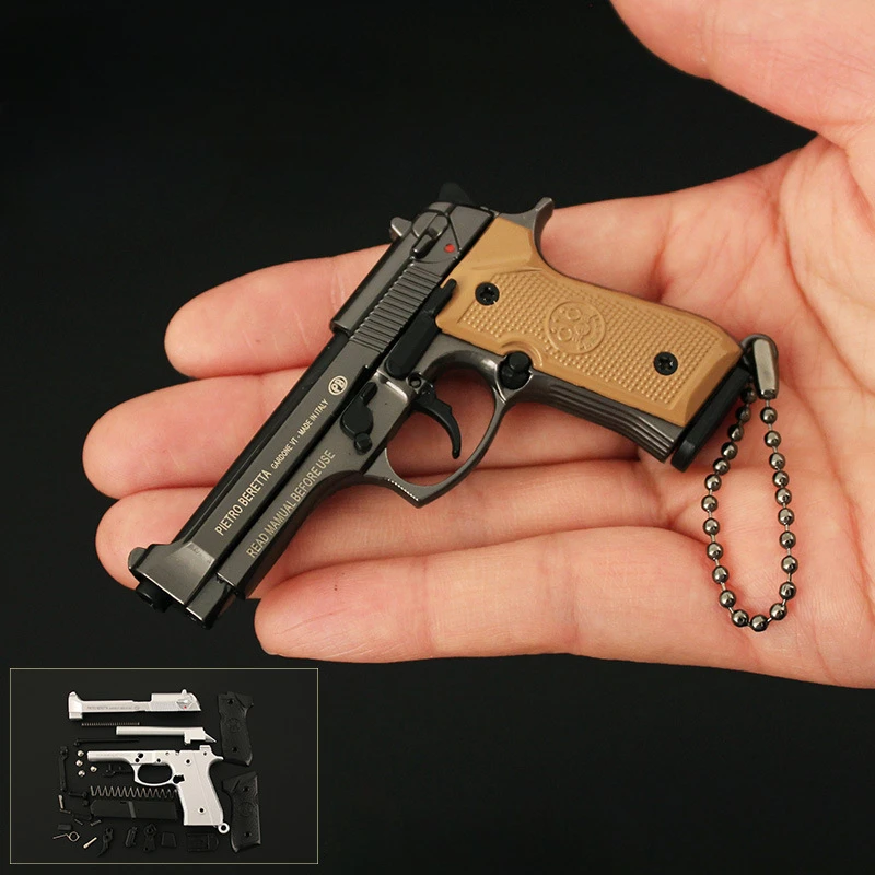 7.5cm Beretta Model 92f Pistol Detachable Metal Toy Mini Pendant Disassembly Pull Trigger Keychain Ornament Collection for Kids 6
