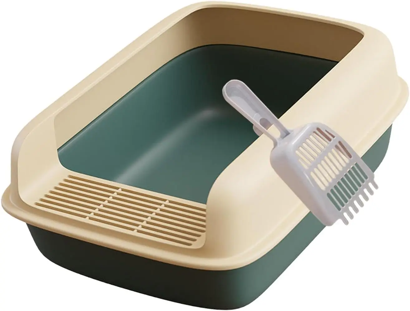 Open Top Cat Litter Tray  - Semi-Enclosed Design, Non-Slip Base & Low Entry for Kittens/Senior Cats, Easy Clean Large Litter Pan
