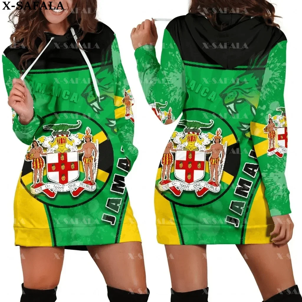 

JAMAICA Emblem Country Flag New Harajuku Novelty 3D Print Autumn Hoodie Dress Women Casual Wear Long Sleeve Hooded Dress-3