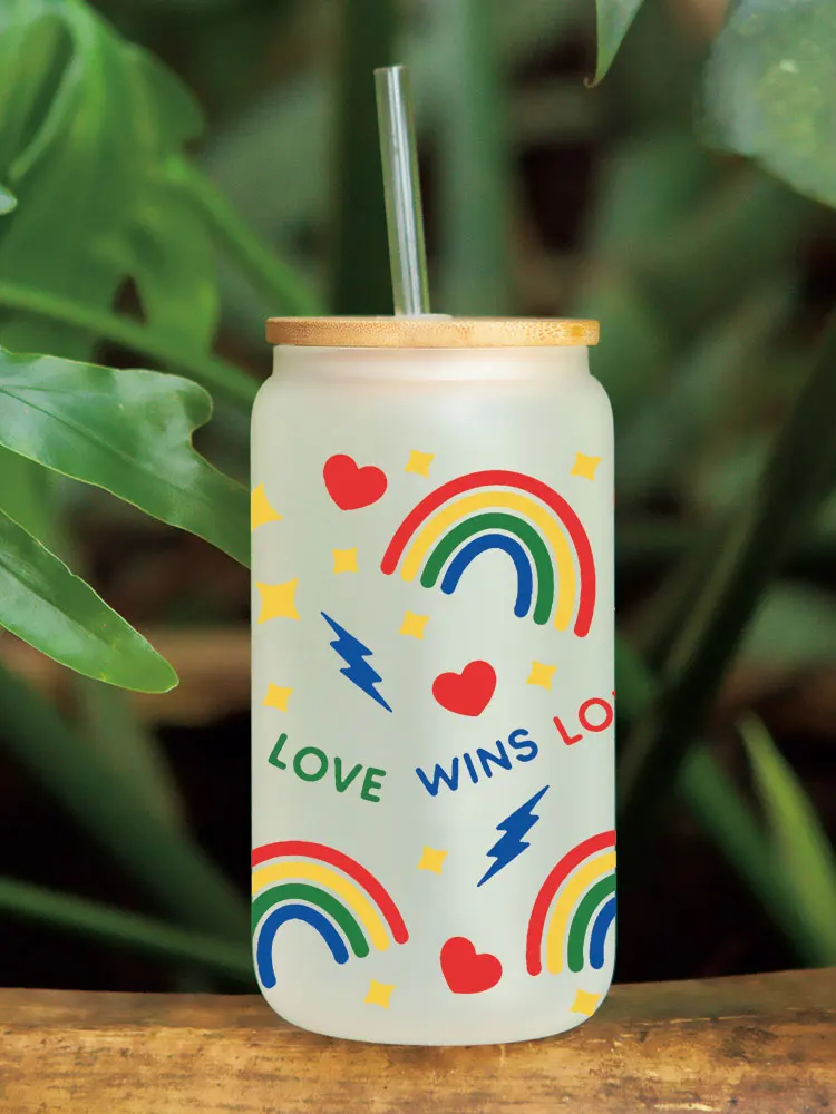 UV DTF Transfesr Sticker Pride Cup Love wins Love is love Rainbow heart LGBTQ full wrap for Libbey Glass 16oz D7302 dtf transfer sticker