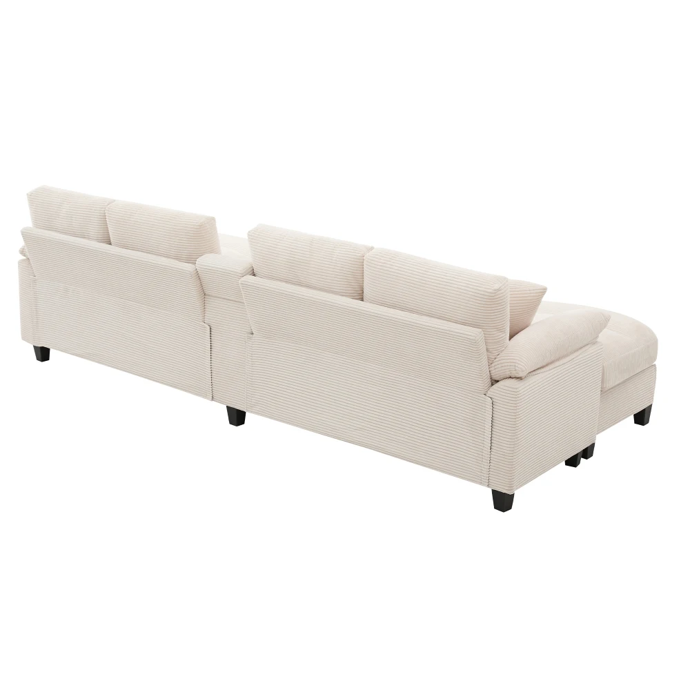 Geräumiges U-förmiges Sofa mit Stauraum, übergroßer Cordplatte und Kissen, Getränkehalter und 2 USB-Anschlüsse aus Edelstahl – Detail 16