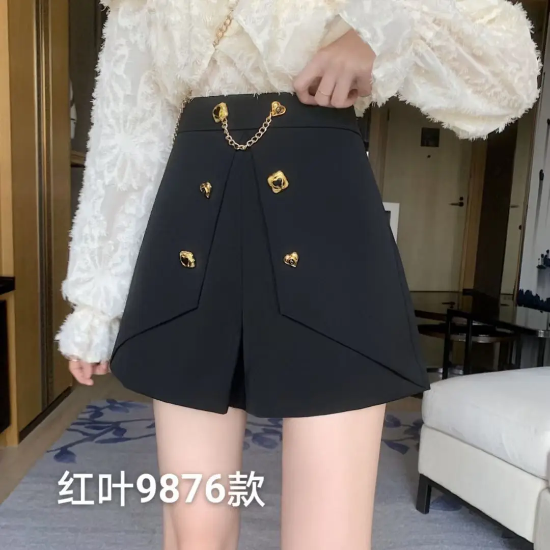 High waisted shorts for autumn and winter, new 2024 women's Korean  A-line pants biker women rainbow shorts