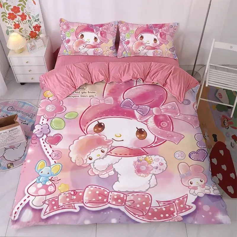 

Комплект постельного белья Melody Sanrio, с рисунком, пододеяльником, наволочками, для односпальной и двуспальной кровати, большого размера