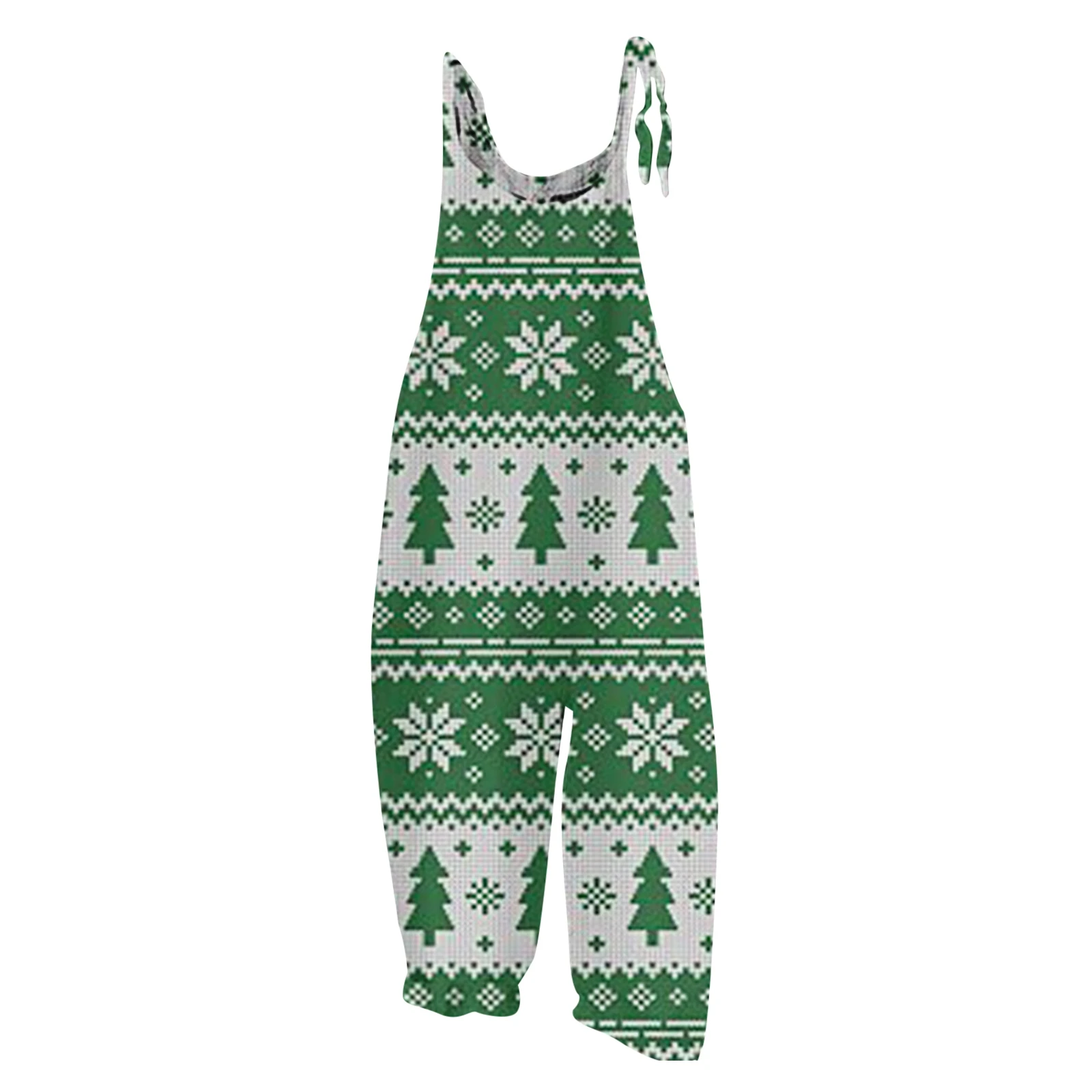 Mono con estampado navideño para mujer, informal, holgado, con tirantes ajustables, holgado, versátil, con tirantes, pierna ancha y ajustable