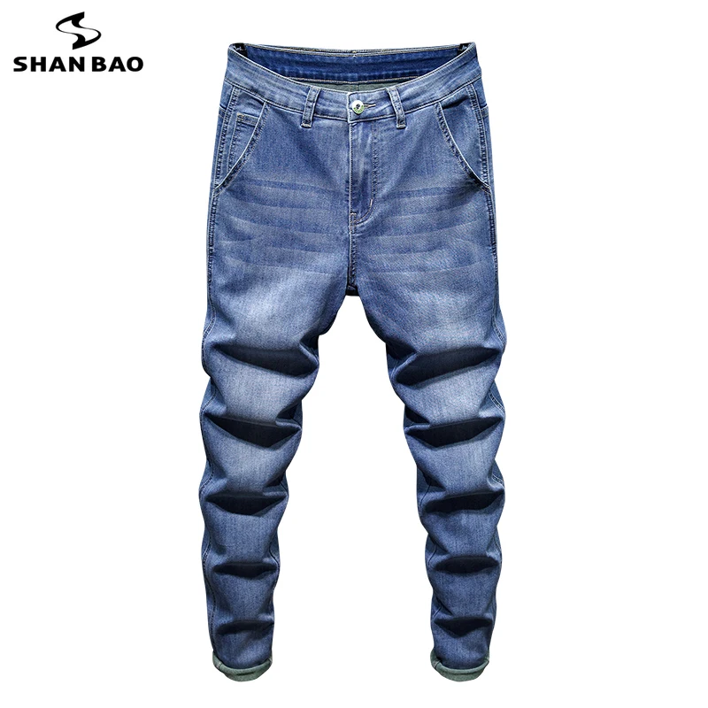 

Новые весенне-летние Брендовые мужские хлопковые эластичные легкие джинсы SHAN BAO свободные тонкие джинсы мужские брюки 32-46