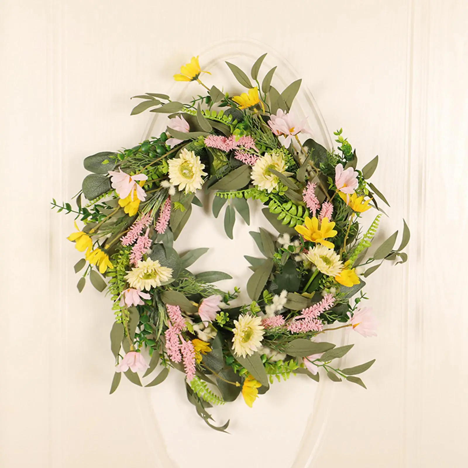 Artificial Daisy Flower Greenery Eucalyptus Leaves Summer Floral Wreath Spring Wreath Front Door for Living Room Housewarming