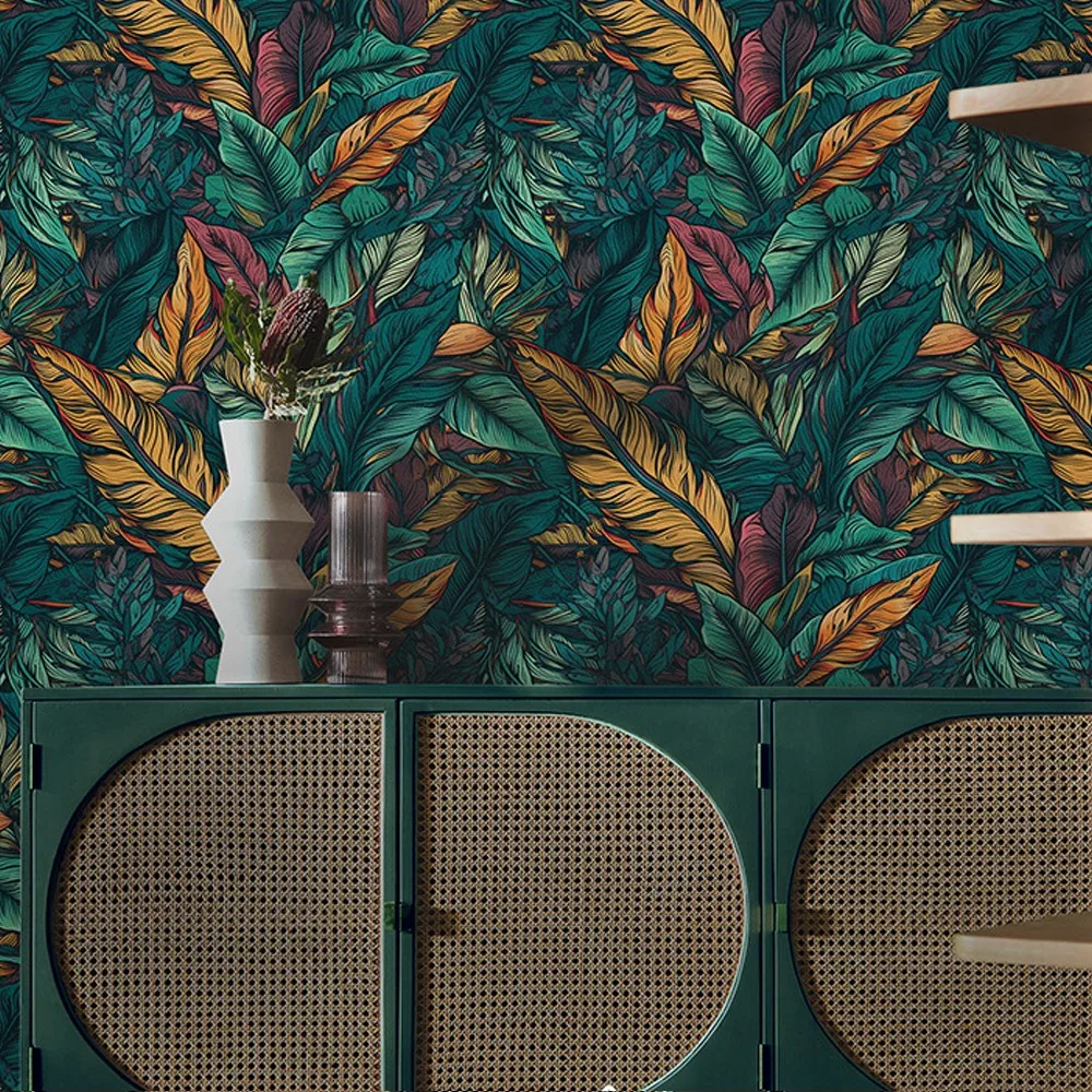 Tropical Plant Leaves Wallpaper para Sala de Estar Decoração da Parede do Quarto Wallpapers de Flores Impermeáveis Auto-adesivo Nórdico