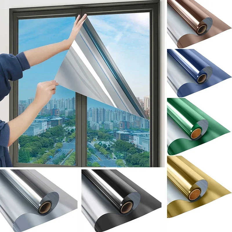 Self-adhesive window privacy film summer one way mirror heat insulation vinyl anti-UV privacy sun screen film for home office