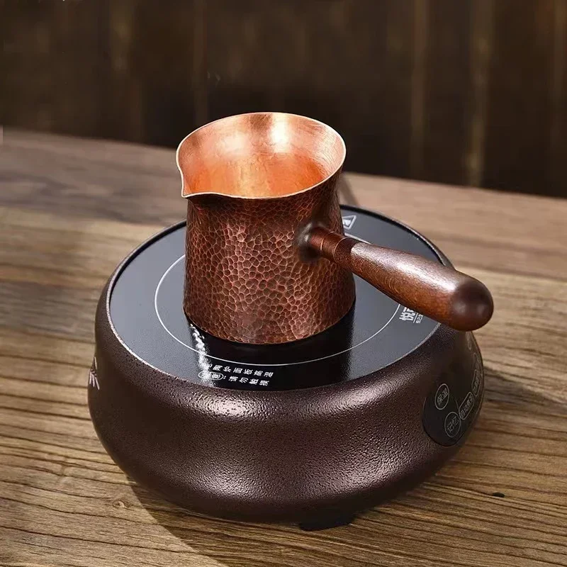 400ML Pure Copper Pitcher Jug Tea Pot With Wooden Handle Kettles Hammer Handcraft  Drinkware