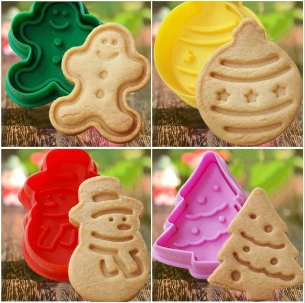 4Pcs/set Kitchen New Cookie Biscuit Fondant Mold Silicone Cookie Baking Cutter Mould for Christmas