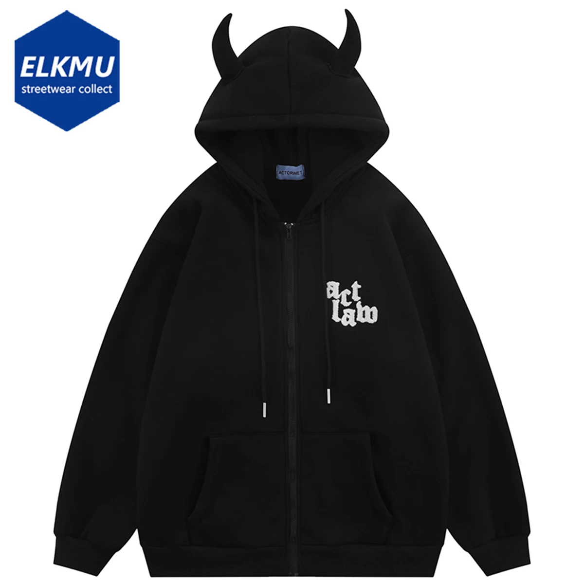 

Devil Horns Hoodies Letter Embroidery Zip-up Hooded Sweatshirts Oversized Hip Hop Streetwear Harajuku Y2K Hoodies