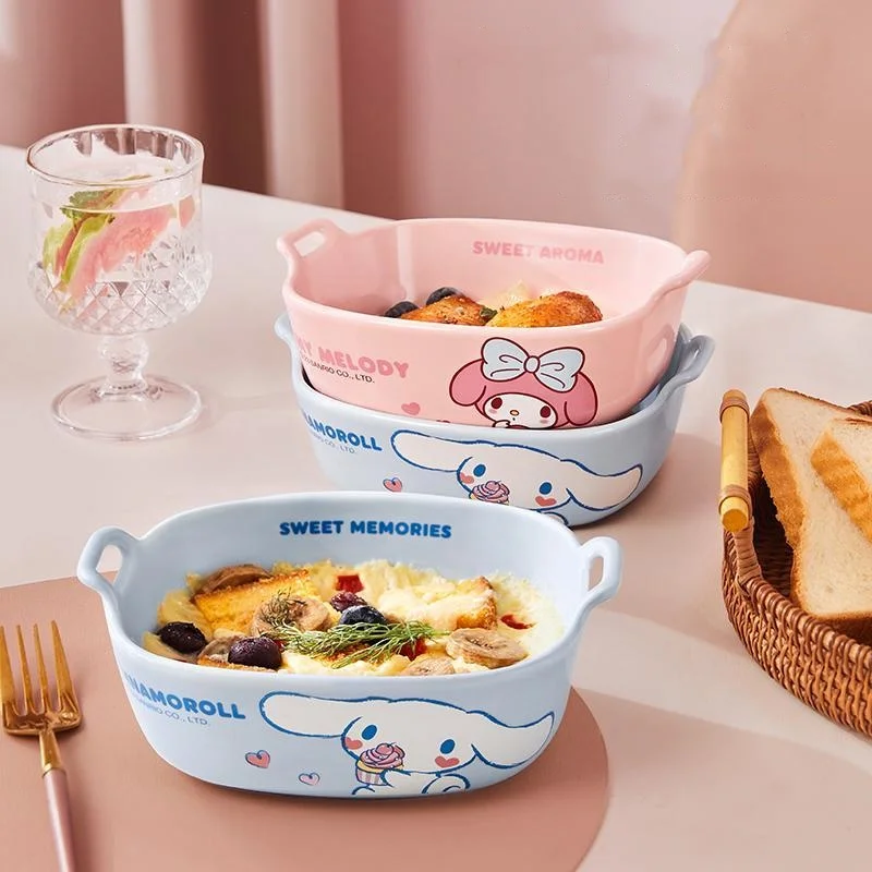 

6.5 Inch Sanrio My Melody Cinnamoroll Bowl Kawaii 600Ml Large Capacity Cute Household Ceramic Square Yogurt Salad Baking Bowl