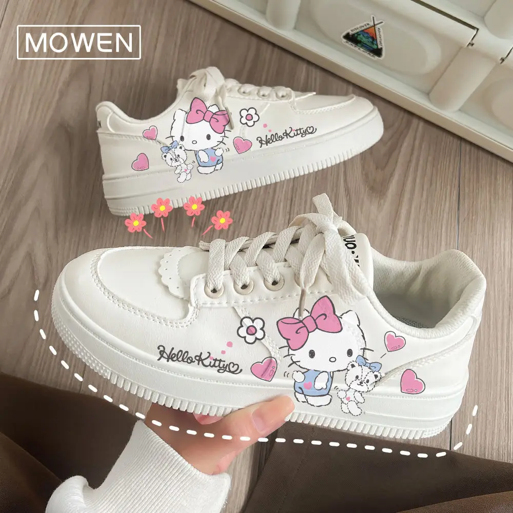 

Cute Cartoon Kawaii Hellokittys Board Shoes Casual Flat Bottomed Women's Shoes Versatile Student Small White Shoes