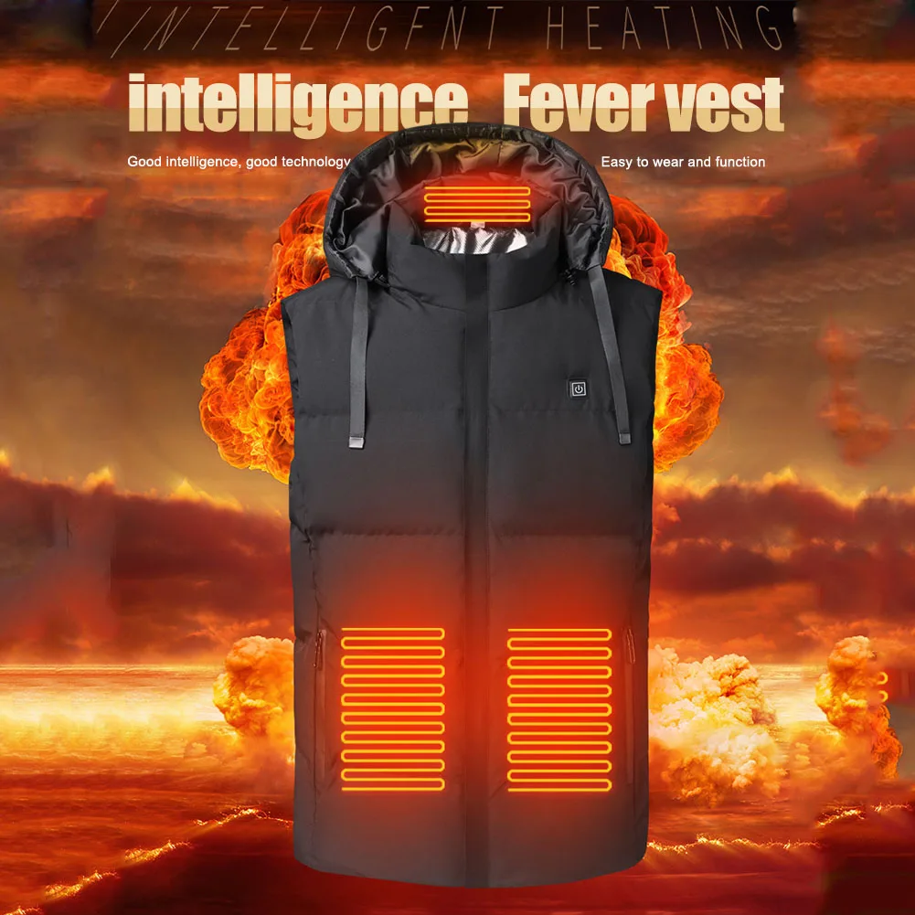 Smart Thermal Clothing Vest Autumn Winter Warm USB Electric Heated Vest Plus Size Waterproof Hooded Waistcoat for Hunting Hiking
