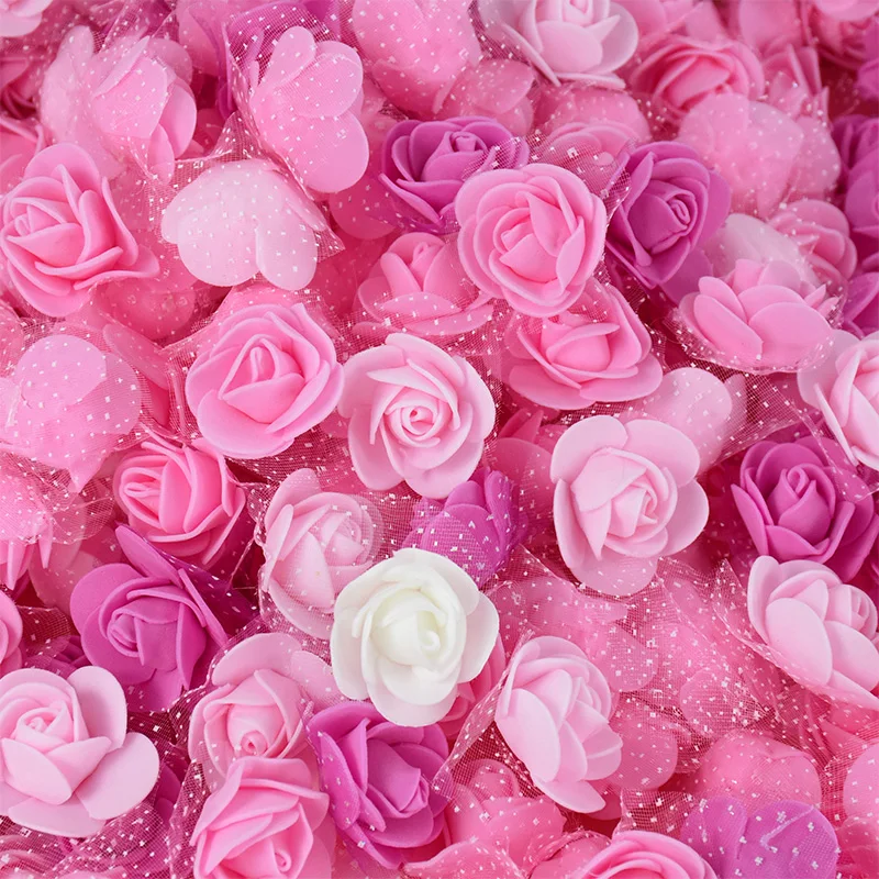 

100/200pcs Mini PE Foam Lace Rose Heads Artificial Flowers for Wedding Home Decoration Scrapbooking DIY Wreath Fake Flower Heads