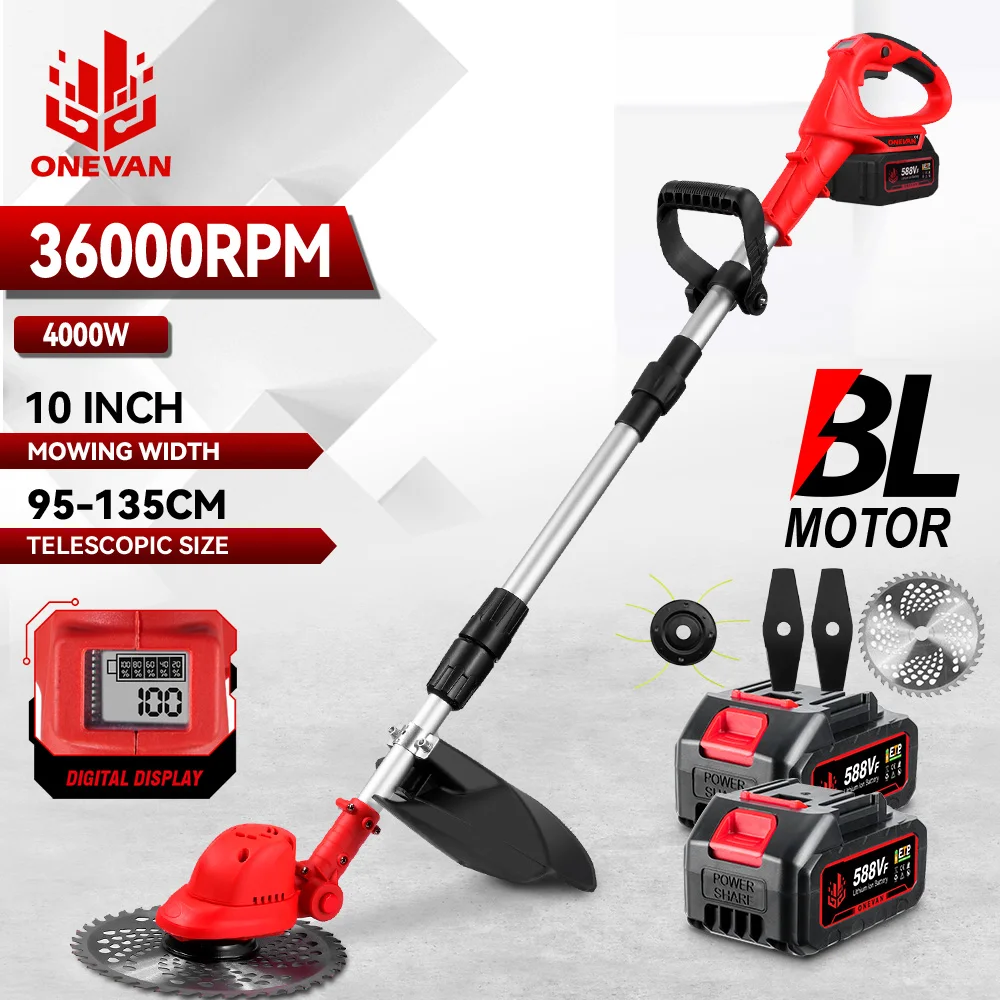 ONEVAN 10Inch Brushless Electric Lawn Mower 36000RPM Cordless Grass Trimmer Length Adjustable Garden Power Tool For 18V Battery
