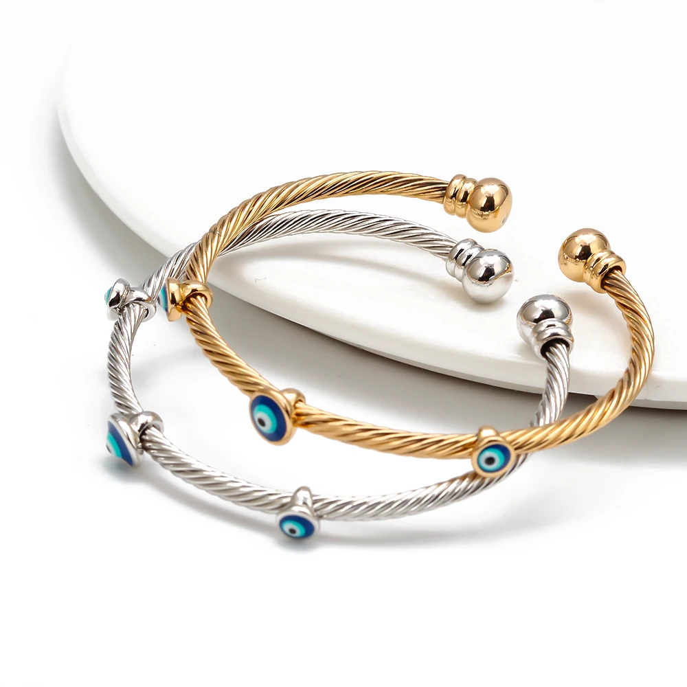 Bangle Bracelet Chain Bracelet Lucky Eye Turkish Blue Evil Eye Bangle Copper Adjustable Fatima Hand Charm Cuff Bracelet for Women Girls Men Jewelry BE602