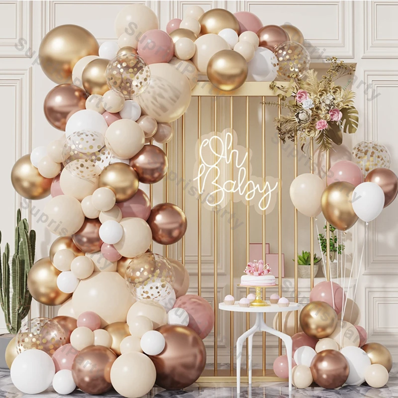 

1set Rose Gold Balloon Garland Arch White Beige Khaki Balloon Wedding Decoration Baby Shower Balloons Birthday Party Decorations