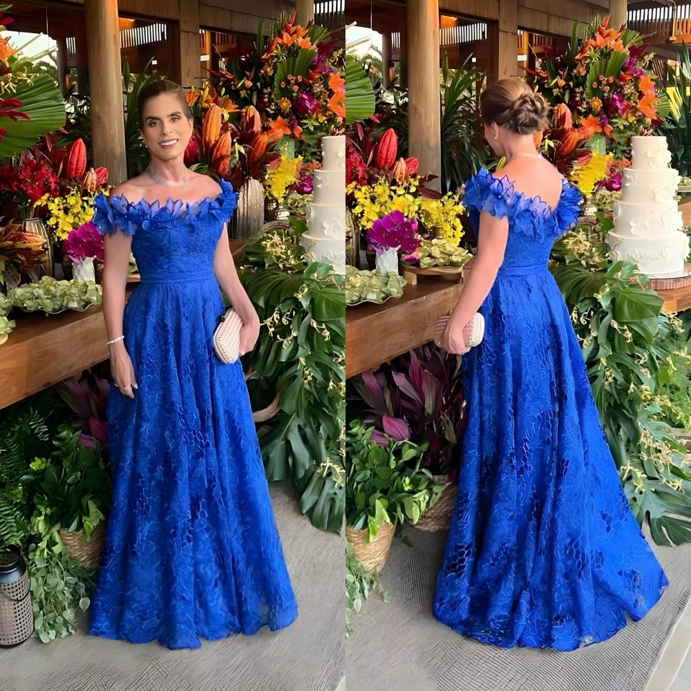 

Jiayigong Exquisite Off-the-shoulder A-line Floor Length Prom Dresses Flower Draped Lace Customized