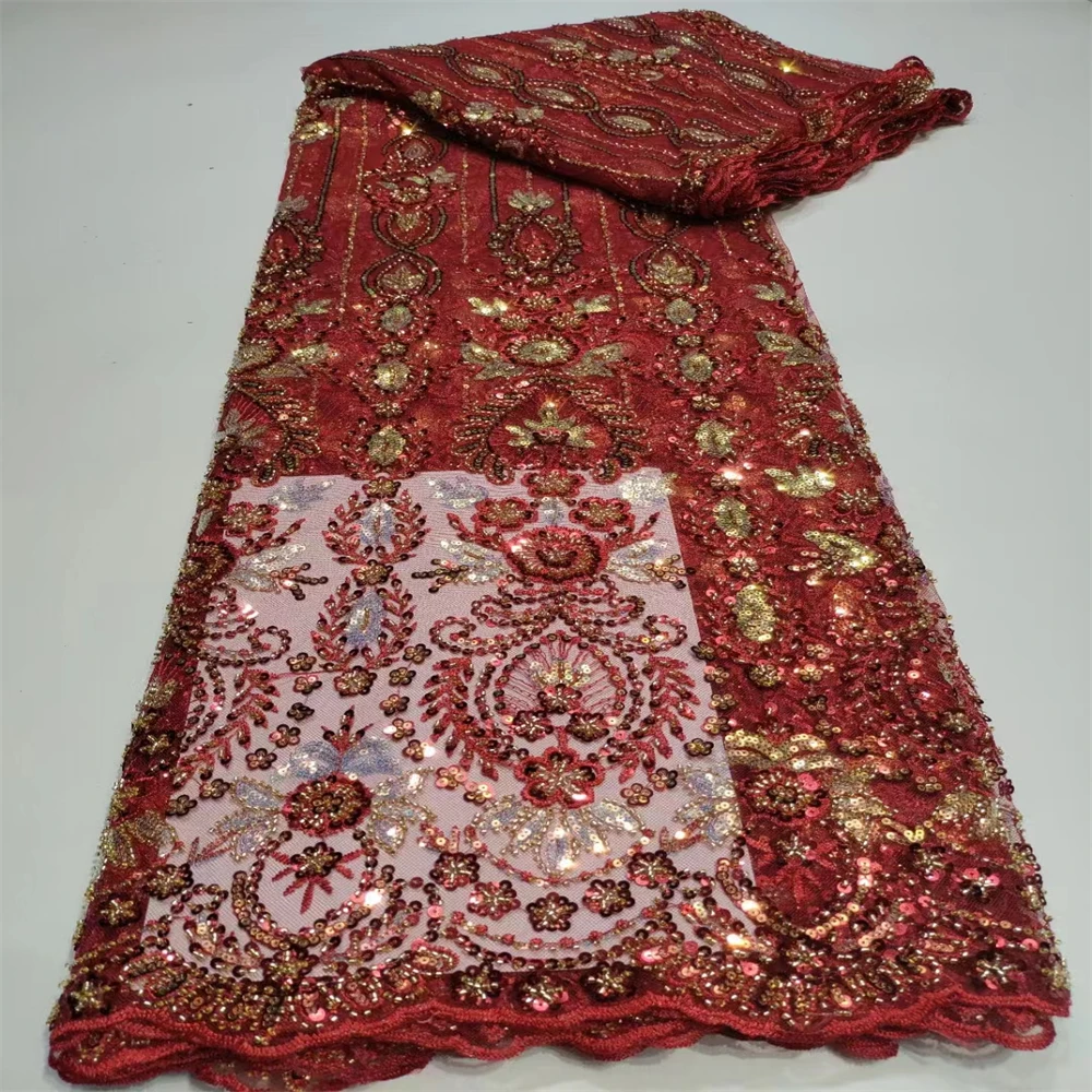 

Luxury Sequins And Beads Lace Fabric 2023 High Quality Mesh Embroidery Lace French Nigerian Tulle Laces Fabric For Dresses CD225