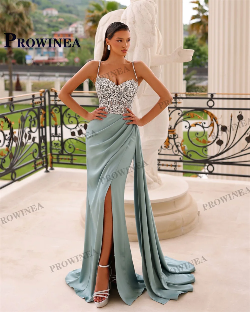 Womens Dress with Spaghetti Straps and Crystals