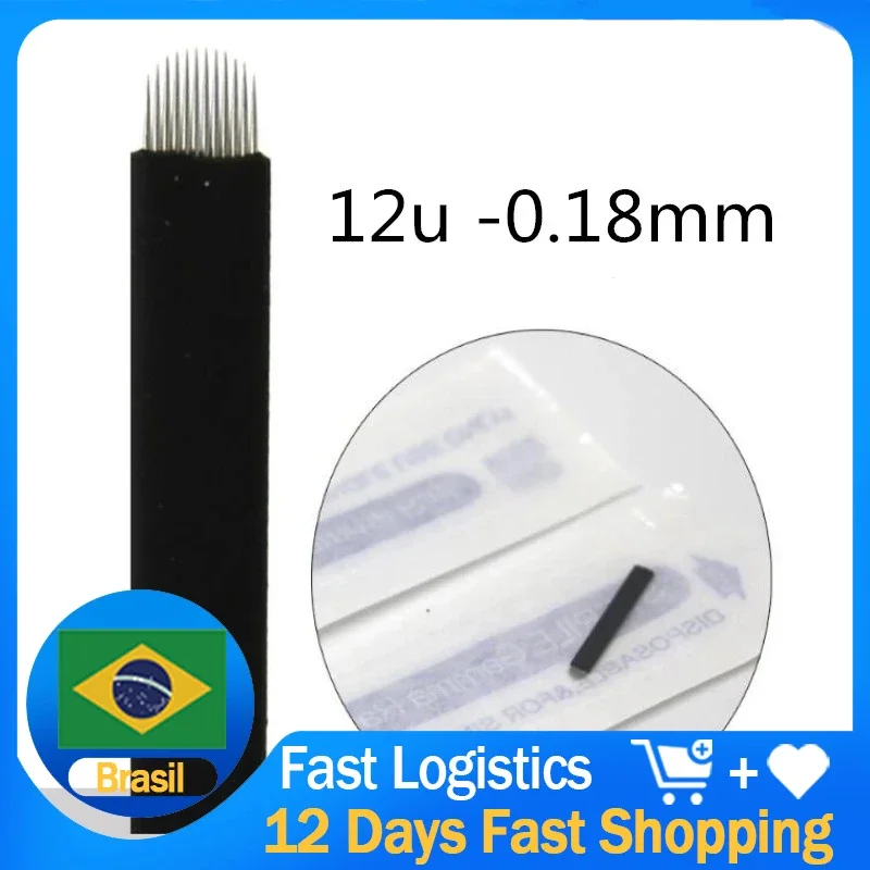 

500 шт. 0,18 мм гибкие нано ламинаты микроблейдинг Tebori ULL HA 12/14/18 U-образная игла для татуировки бровей микроблейдинг лезвия черный