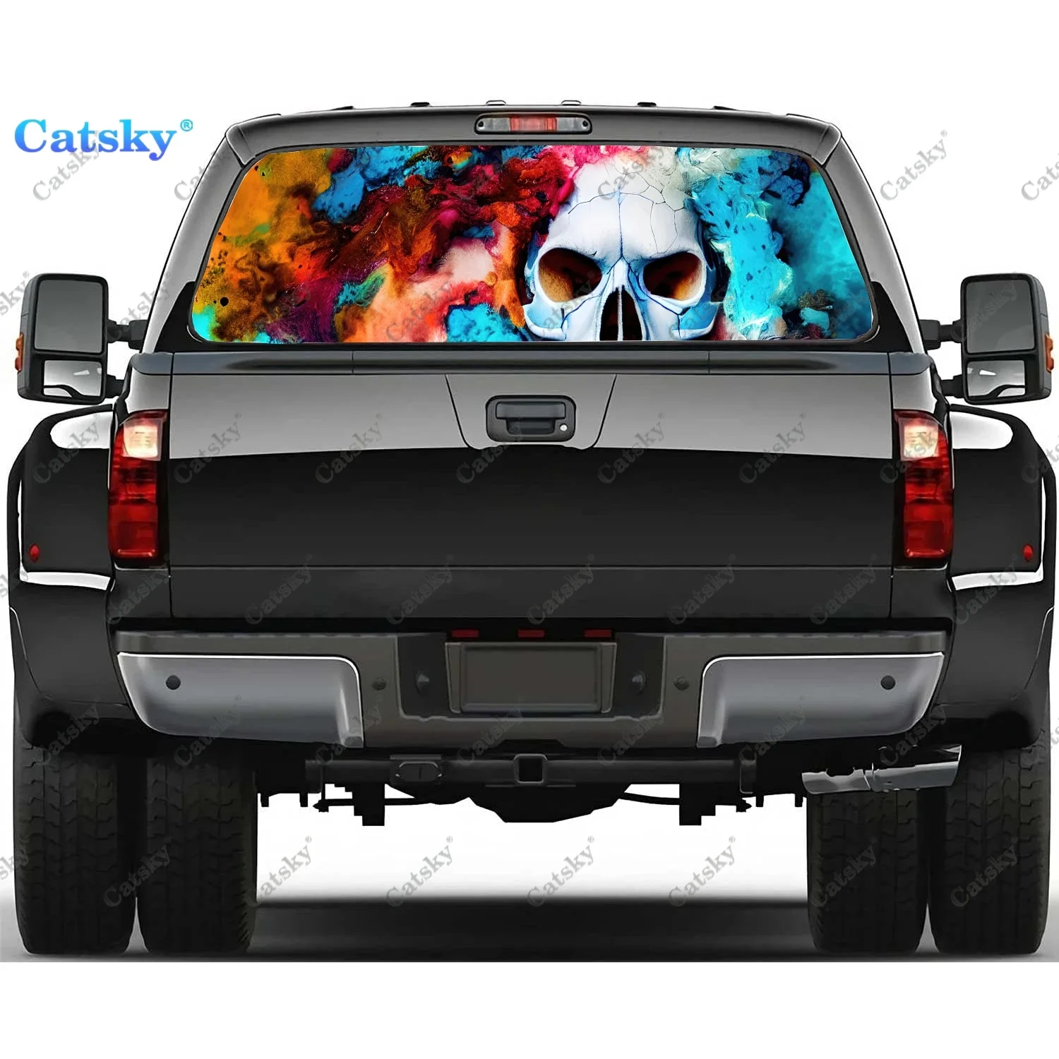 

Fire Skull Evil Skeleton Rear Window Decal Fit Pickup,Truck,Car Universal See Through Perforated Back Windows Vinyl Sticker