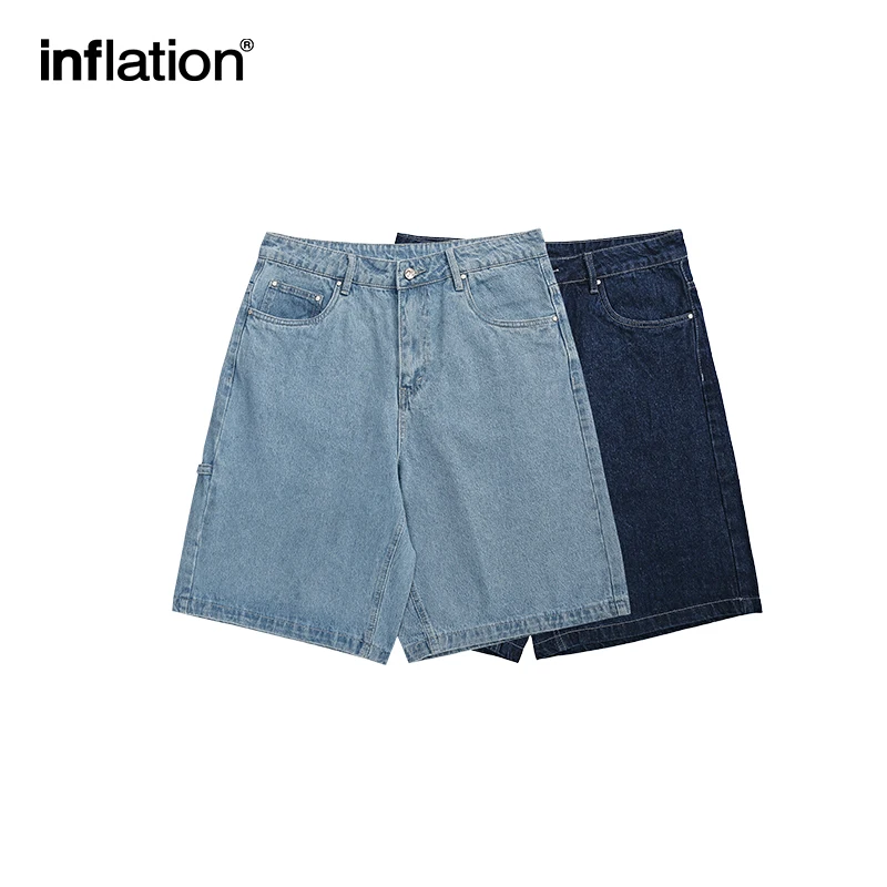 인플레이션 남성용 빈티지 데님 반바지, 루즈한 스트레이트 워싱 청바지 반바지, 남성 플러스 사이즈