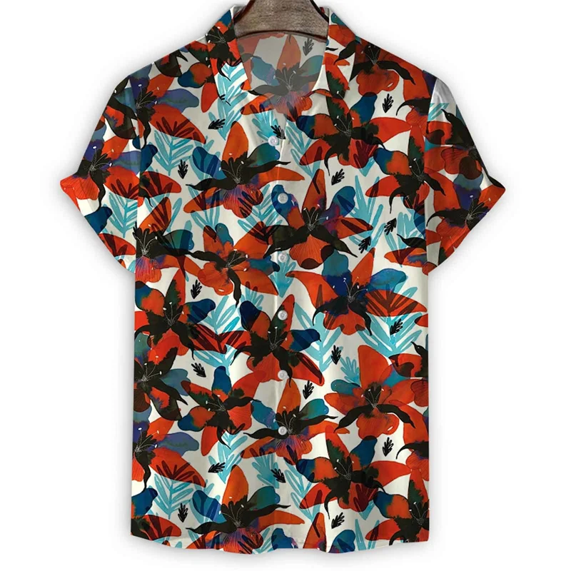 

Fashion 3d Print Flower Shirt For Men Summer Lapel Short Sleeves Hawaiian Shirts Cool Street Button Loose Floral Blouse Clothes