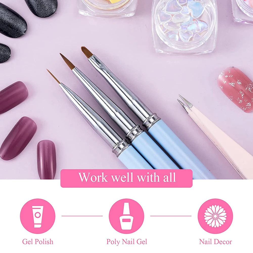 Nail Brush Nail Art Liner Brush Blue-pink Nail Drawing Pen UV Gel Manicure Brushes Painting Pen Nail Carving Phototherapy Pen 3