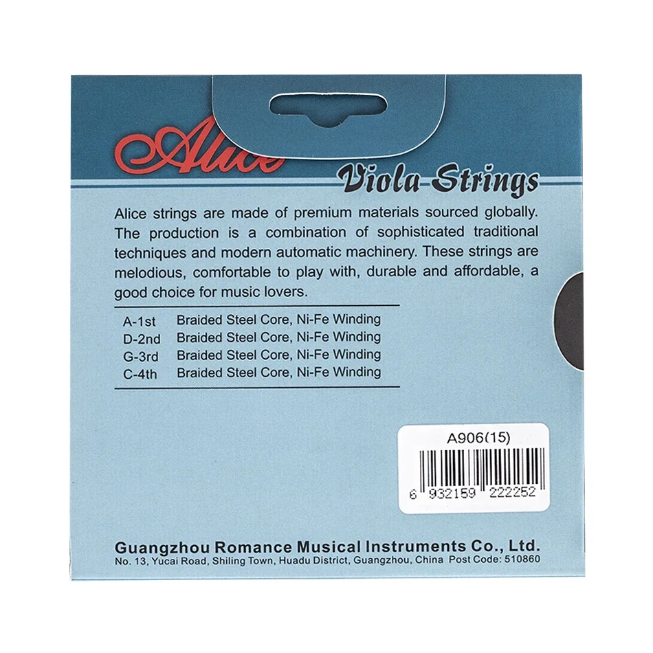 Viola Strings Alice A906 Viola Strings Braided Steel Core Ni-Fe Winding 1 Set/4 Strings Suitable for 16" Violas Practice and Performance