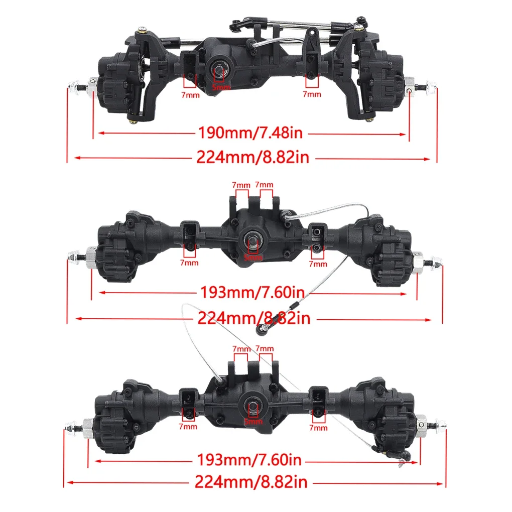 Gros plan sur l'essieu avant TRX4 TRX6 1/10, mettant en valeur la robustesse du plastique.
