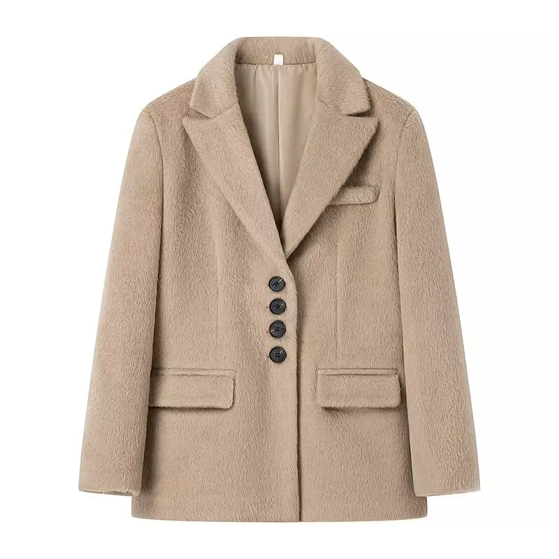 Streetwear Long Hairy Shaggy Blazer Boyfriend Vintage Women Front Pockets Loose Oversized Suit Fashion Coat Pink 4 colors